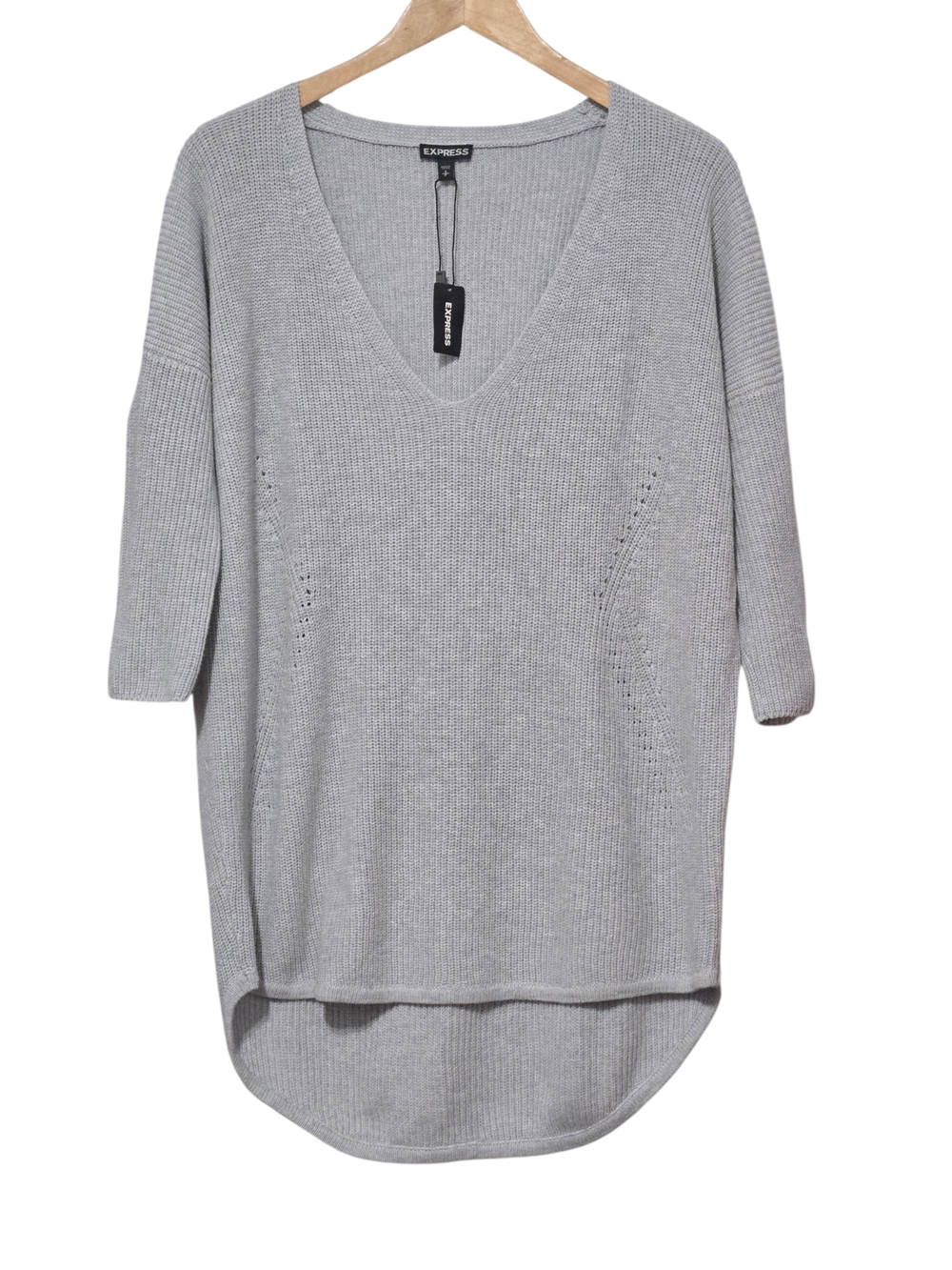 Express Oversized Gray V-Neck Ribbed  Knit Sweater Size Small